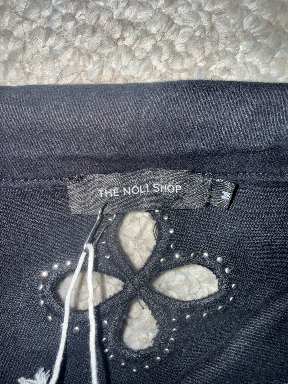 Women's Black Cropped Eyelet Denim Jacket - Picture 4 of 4